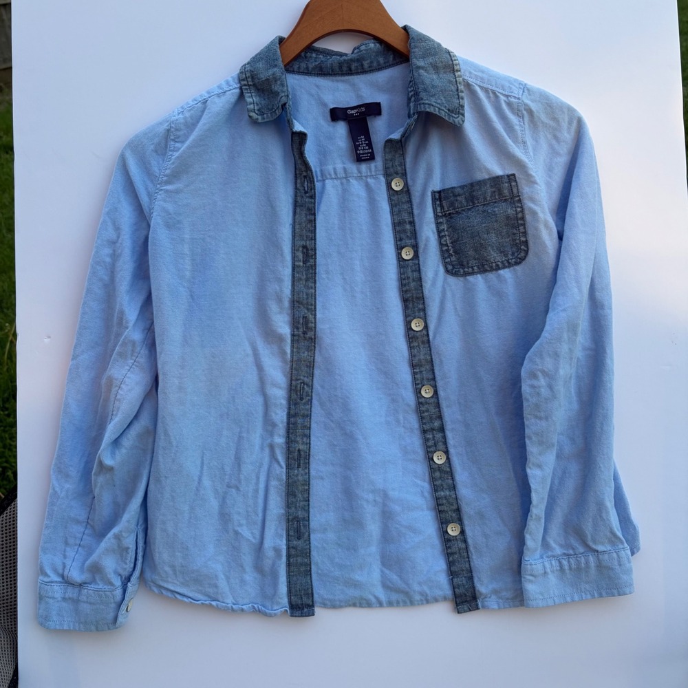 Gap Kids Boys Blue Two Tone Oxford Button Down Shirt Size M 8-9 Years Chambray